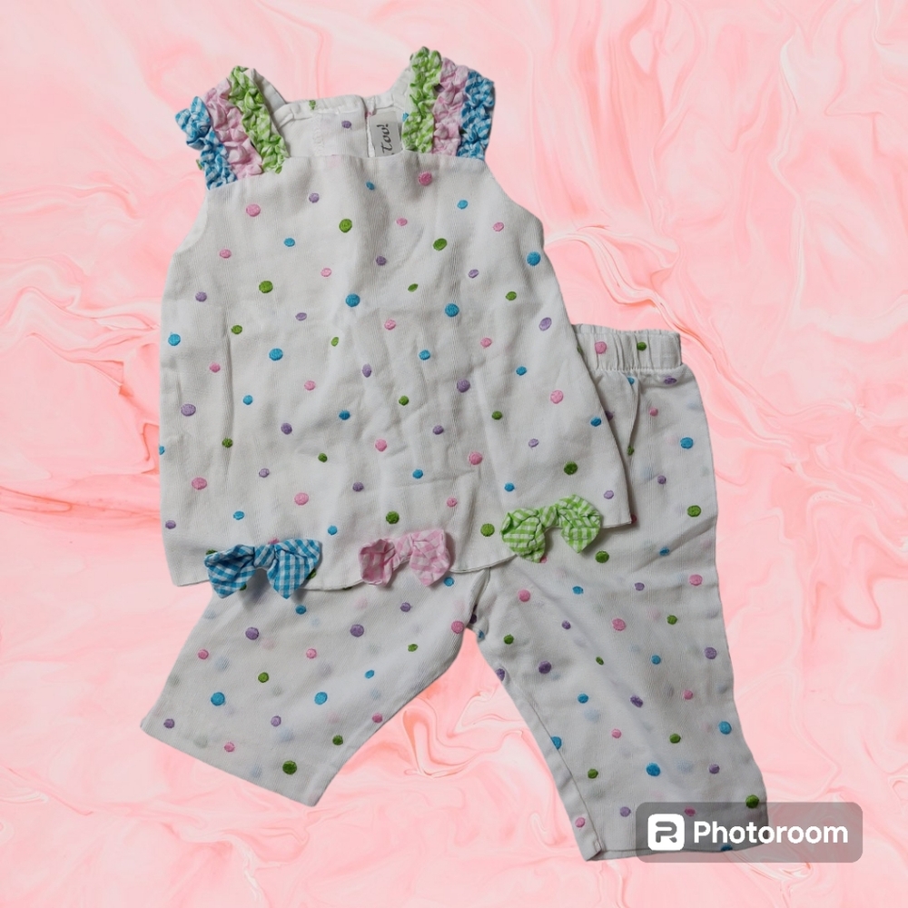 Dotted Sleeveless Top and Pant Set, 12M by Rare, Too